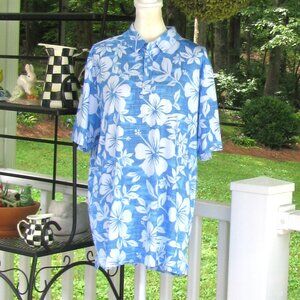Yatta Golf Mens short sleeve polo top shirt XL Kahakai blue tropical hawaiian